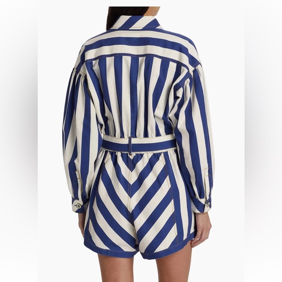 New! Farm rio Large blue combo striped long sleeve romper. - Picture 3 of 14
